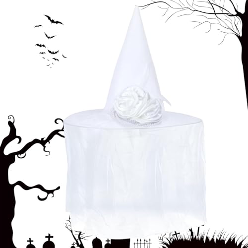 Yuecjian Hexenkostüm Hut - Weißer Hexenhut | Kostüm Kopfbedeckung Mit Schleier Und Blume Für Halloween Festlichkeiten Bühnenauftritte Feiern Familienfeiern Maskenbälle Kostümfeste Yuecjian Hexenkostüm Hut - Weißer Hexenhut | Kostüm Kopfbedeckung Mit Schleier Und Blume Für Halloween Festlichkeiten Bühnenauftritte Feiern Familienfeiern Maskenbälle Kostümfeste von Yuecjian