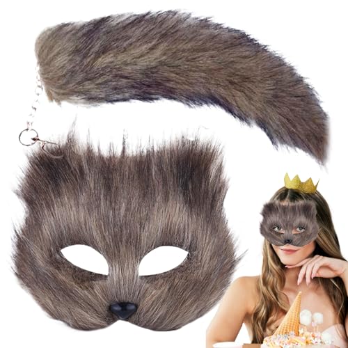 Yuecjian Tier-Cosplay-Maskerade, Tier-Maskerade und Schwanz-Set, Cosplay-Tierkostüm-Set für Mädchen, Pelziges Outfit, Tier-Rollenspiel, halbe Gesichtsbedeckung für Frauen Yuecjian Tier-Cosplay-Maskerade, Tier-Maskerade und Schwanz-Set, Cosplay-Tierkostüm-Set für Mädchen, Pelziges Outfit, Tier-Rollenspiel, halbe Gesichtsbedeckung für Frauen von Yuecjian