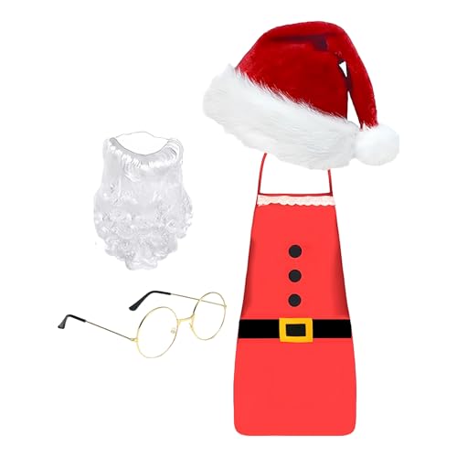 Yuecjian Weihnachtsmann Kostüm Für Herren,Weihnachtsmann Brille Schürze Set - Weihnachten Rollenspiel - Hut Schürze Bart Brille Outfit Kostüm Für Erwachsene Frauen Männer Cosplay Bühne von Yuecjian