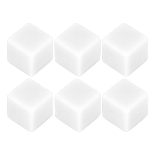 Yuecoom 6 Stück Leere Acryl-Würfel, 6-seitige Farben, Rechtwinklige Kunststoff-Würfel Für Brettspiele Und Mathe-Unterricht, DIY-Herstellung(白色) von Yuecoom
