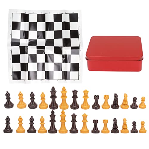 Yuecoom International Schachbrett-Set, Verschleißfestes Schwarz-Weiß-Schachbrett-Set Mit Aufbewahrungsbox aus Eisen Für Puzzle-Schachspiele(rotes Kästchen) von Yuecoom