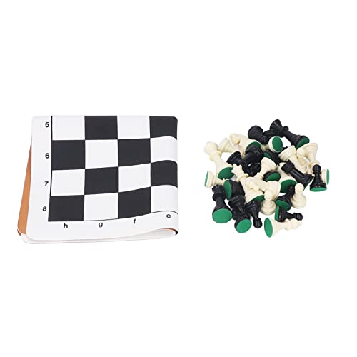 Yuecoom Internationales Schachbrett-Set, Tragbares Schachbrett-Set aus PU-Leder, Schwarz-weißes Kunststoff-Schach-Schachbrett Für Puzzle-Schachspiele von Yuecoom
