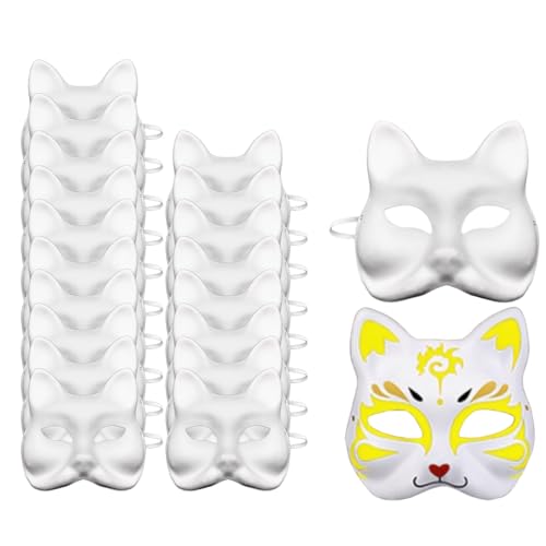 Yuedefly 20 Stück Katzenmasken, DIY Fuchs Tier Maske für Halloween Maskerade Cosplay, Weißes Papier DIY Blank Fox Handbemalbare Anime Halbgesichtsmasken Yuedefly 20 Stück Katzenmasken, DIY Fuchs Tier Maske für Halloween Maskerade Cosplay, Weißes Papier DIY Blank Fox Handbemalbare Anime Halbgesichtsmasken von Yuedefly