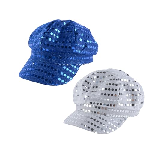 Yuedefly Glitzer-Hut mit Pailletten, Glitzer-Hut für Damen und Mädchen, Disco-Kappe, Partyhüte, Flash-Pailletten-Kopfbedeckung für Erwachsene, Kostümzubehör für Cosplay, Festival, Retro-Party, Hippie von Yuedefly