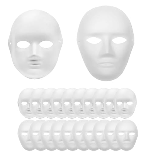 Yuedefly Weiße Papiermasken zum Selbermachen, bemalbare Vollgesichtsmaske, Maskerade-Masken für Cosplay, Halloween, Karneval, Maskerade, Tanzparty (10 Frauen + 10 Männer), 20 Stück von Yuedefly
