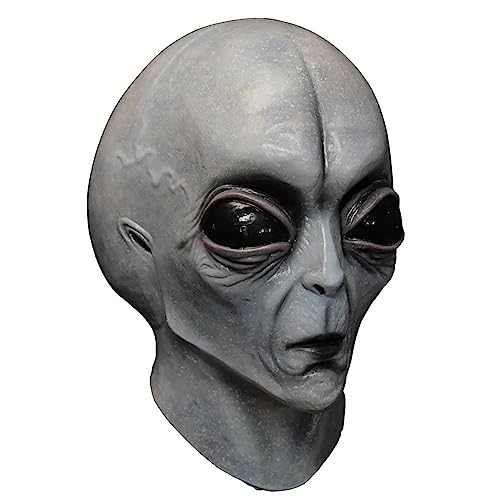 Yuehuamech Alien Maske Naturlatex Kopfbedeckung Zombie Vollkopf Grusel Horror Maske Außerirdischer Alien Gesichtsmaske für Karneval Halloween Cosplay Party Verkleidung von Yuehuamech