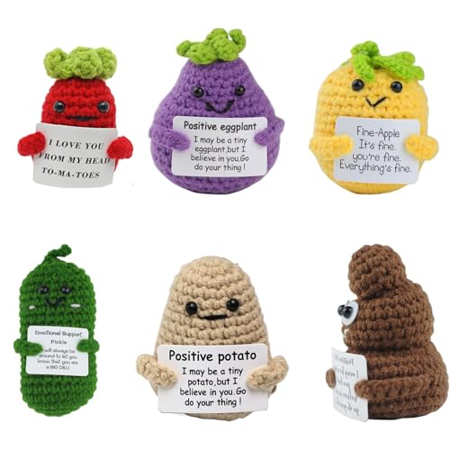 Yuelulala Lustige Häkel-positive Geschenke, niedliche Strickpuppe mit positiver Karte, emotionale Unterstützung, Geschenke für erwachsene Liebhaber, Geburtstagsparty, Raumdekoration (A80-6), 6 Stück von Yuelulala