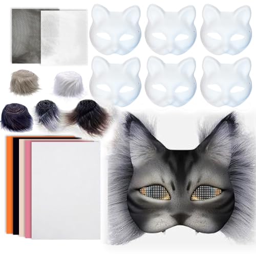 Yuelulala Therian Maske Set, Therian Maske Kit mit Wollstreifen, Faux Therian Katze Maske, DIY Farbe für Cosplay Halloween Partys Erwachsene (A163-1) von Yuelulala