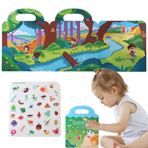 Yuemeuy Fahrzeuge Aufkleberbuch, Wiederverwendbare Aufkleberbücher Spielzeug, Wasserdichtes, restwertiges -Puzzle tragbar, Faltbare Frühschullernwerkzeug für Alter 3+ mit dem Griff für Kinder im von Yuemeuy