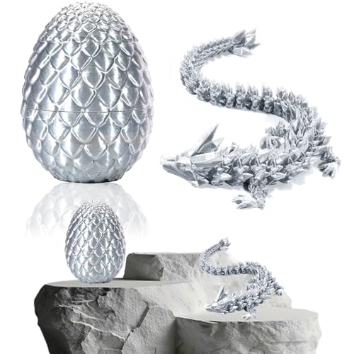 Yueser Drachenei, Silbrig 3D Gedrucktes Drachenei mit Drache Dragon Egg 3D Drachen Ei Drache Im Ei Dracheneier Drache mit Ei Drachen Figuren Beweglicher Drach Abnehmbare Eierschale Kristalldrachen Yueser Drachenei, Silbrig 3D Gedrucktes Drachenei mit Drache Dragon Egg 3D Drachen Ei Drache Im Ei Dracheneier Drache mit Ei Drachen Figuren Beweglicher Drach Abnehmbare Eierschale Kristalldrachen von Yueser