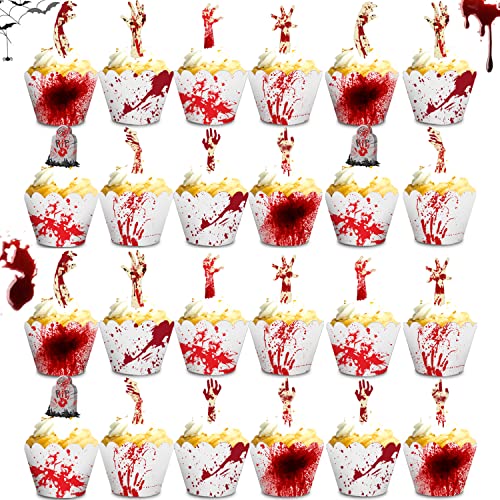 Yueser Halloween Cupcake Topper und Wrapper Set - Muffin Deko Dekoration für Kuchen und Torten (24 Paare) von Yueser