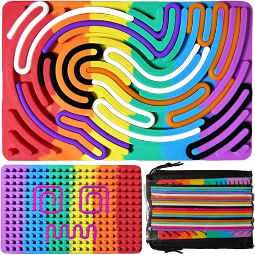 Yueser Sensorik Spielzeug, Autismus Spielzeug, Sensorik Activity Board Silicone Sensory Game Toys Doppelseitiges Sensorisches Spielzeug für Autismus ADHS mit Reisetasche und 20 Zubehörkabeln von Yueser