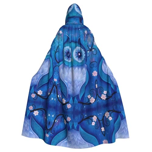 Yugtaee Blauer Eulen-bedruckter Halloween-Umhang mit Kapuze für Erwachsene, für Rollenspiele, Bühnenkostüme, Partys, pflegeleicht Yugtaee Blauer Eulen-bedruckter Halloween-Umhang mit Kapuze für Erwachsene, für Rollenspiele, Bühnenkostüme, Partys, pflegeleicht von Yugtaee