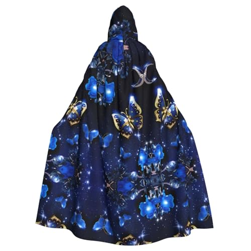 Yugtaee Blauer Schmetterlings-bedruckter Halloween-Umhang mit Kapuze für Rollenspiele, Bühnenkostüme, Partys, pflegeleicht Yugtaee Blauer Schmetterlings-bedruckter Halloween-Umhang mit Kapuze für Rollenspiele, Bühnenkostüme, Partys, pflegeleicht von Yugtaee