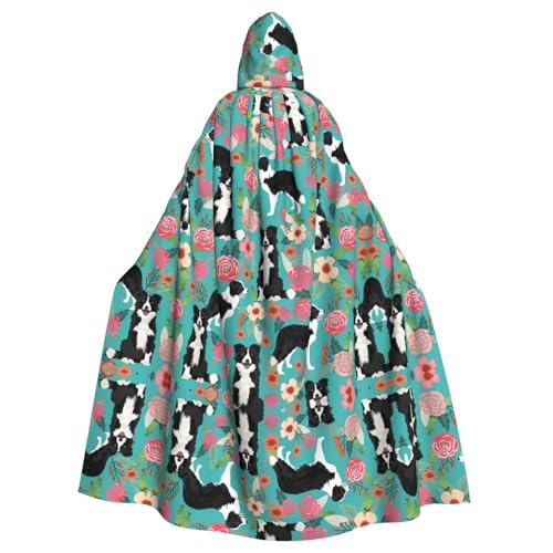 Yugtaee Border Collie Kapuzenumhang mit Blumenmuster, bedruckt, Halloween, Erwachsene, für Rollenspiele, Bühnenkostüme, Partys, pflegeleicht von Yugtaee