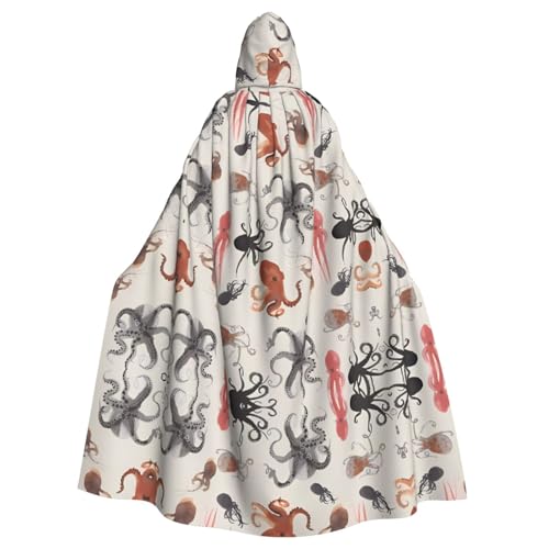 Yugtaee Farbiger Oktopus-bedruckter Halloween-Umhang mit Kapuze für Erwachsene, für Rollenspiele, Bühnenkostüme, Partys, pflegeleicht Yugtaee Farbiger Oktopus-bedruckter Halloween-Umhang mit Kapuze für Erwachsene, für Rollenspiele, Bühnenkostüme, Partys, pflegeleicht von Yugtaee