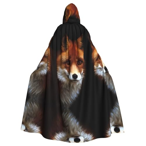 Yugtaee Fox bedruckter Halloween-Umhang mit Kapuze für Erwachsene, für Rollenspiele, Bühnenkostüme, Partys, pflegeleicht von Yugtaee