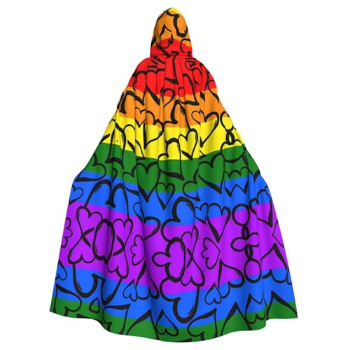 Yugtaee Gay Pride Regenbogenmuster bedruckter Halloween-Umhang mit Kapuze für Erwachsene, für Rollenspiele, Bühnenkostüme, Partys, pflegeleicht Yugtaee Gay Pride Regenbogenmuster bedruckter Halloween-Umhang mit Kapuze für Erwachsene, für Rollenspiele, Bühnenkostüme, Partys, pflegeleicht von Yugtaee