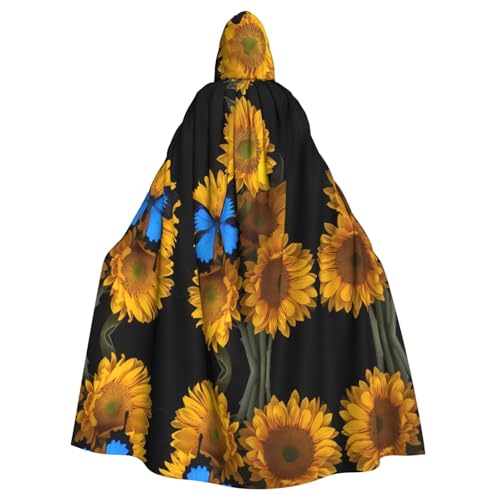 Yugtaee Gelbe Sonnenblumen mit blauen Schmetterlingen, bedruckt, Halloween, Erwachsenen-Kapuzenumhang für Rollenspiele, Bühnenkostüme, Partys, pflegeleicht Yugtaee Gelbe Sonnenblumen mit blauen Schmetterlingen, bedruckt, Halloween, Erwachsenen-Kapuzenumhang für Rollenspiele, Bühnenkostüme, Partys, pflegeleicht von Yugtaee