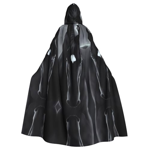 Yugtaee Halloween-Umhang mit Kapuze und Pferdemotiv, für Rollenspiele, Bühnenkostüme, Partys, pflegeleicht von Yugtaee