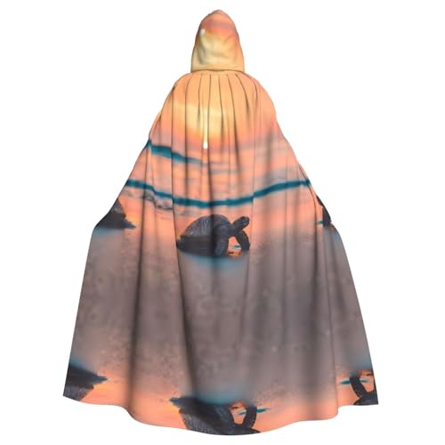 Yugtaee Kapuzenumhang mit Meeresschildkröte, Sonnenuntergang, bedruckt, Halloween, Erwachsene, für Rollenspiele, Bühnenkostüme, Partys, pflegeleicht von Yugtaee