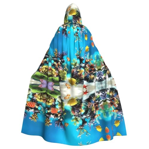Yugtaee Kapuzenumhang mit tropischem Fisch, bedruckt, Halloween, Erwachsene, für Rollenspiele, Bühnenkostüme, Partys, pflegeleicht Yugtaee Kapuzenumhang mit tropischem Fisch, bedruckt, Halloween, Erwachsene, für Rollenspiele, Bühnenkostüme, Partys, pflegeleicht von Yugtaee