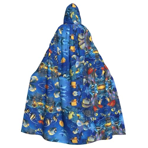 Yugtaee Kapuzenumhang mit tropischen Fischen, bedruckt, Halloween, Erwachsene, für Rollenspiele, Bühnenkostüme, Partys, pflegeleicht Yugtaee Kapuzenumhang mit tropischen Fischen, bedruckt, Halloween, Erwachsene, für Rollenspiele, Bühnenkostüme, Partys, pflegeleicht von Yugtaee