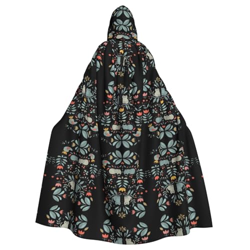 Yugtaee Lustiger Kapuzenumhang mit Katzen, Vögeln und Blumen, bedruckt, Halloween, Erwachsene, für Rollenspiele, Bühnenkostüme, Partys, pflegeleicht von Yugtaee