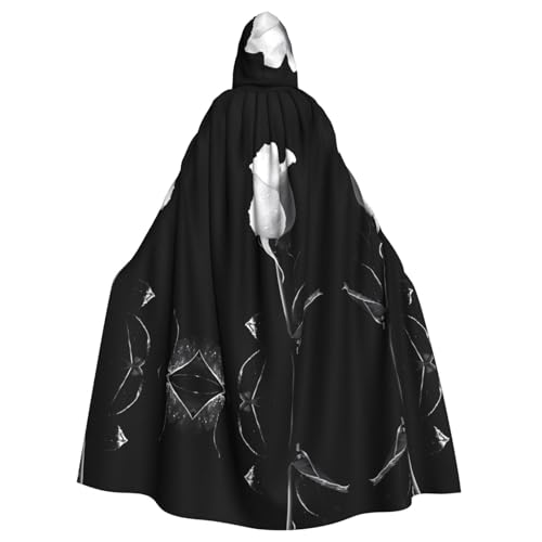 Yugtaee Monochrome Rose Printed Halloween Adult Hooded Cape Cloak For Role-Playing, Stage Costumes, Parties, Easy Care Yugtaee Monochrome Rose Printed Halloween Adult Hooded Cape Cloak For Role-Playing, Stage Costumes, Parties, Easy Care von Yugtaee