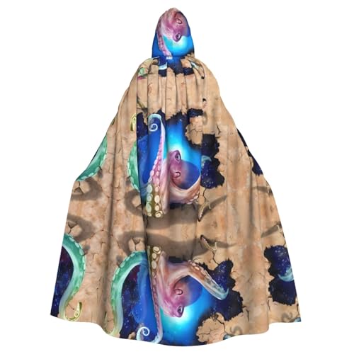 Yugtaee Octopus bedruckter Halloween-Umhang mit Kapuze für Erwachsene, für Rollenspiele, Bühnenkostüme, Partys, pflegeleicht Yugtaee Octopus bedruckter Halloween-Umhang mit Kapuze für Erwachsene, für Rollenspiele, Bühnenkostüme, Partys, pflegeleicht von Yugtaee
