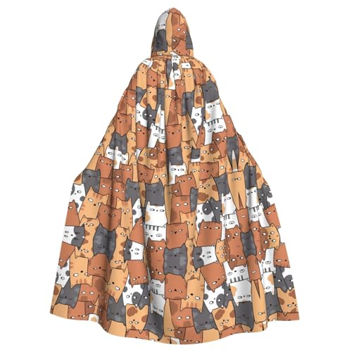 Yugtaee Orangener Katzen-bedruckter Halloween-Umhang mit Kapuze für Rollenspiele, Bühnenkostüme, Partys, pflegeleicht Yugtaee Orangener Katzen-bedruckter Halloween-Umhang mit Kapuze für Rollenspiele, Bühnenkostüme, Partys, pflegeleicht von Yugtaee