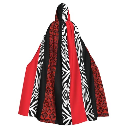 Yugtaee Roter Leoparden- und Zebra-Tier-bedruckter Halloween-Umhang mit Kapuze für Erwachsene, für Rollenspiele, Bühnenkostüme, Partys, pflegeleicht von Yugtaee