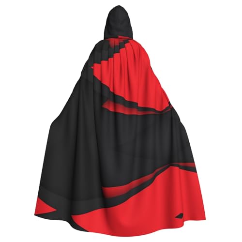 Yugtaee Roter schwarzer bedruckter Halloween-Umhang mit Kapuze für Erwachsene, für Rollenspiele, Bühnenkostüme, Partys, pflegeleicht von Yugtaee