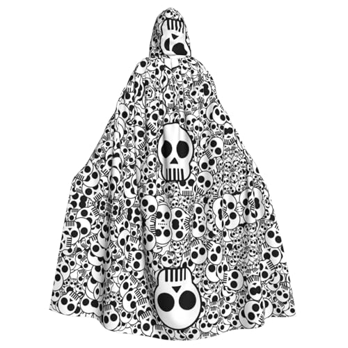 Yugtaee Schwarzer und weißer Totenkopf-Aufdruck, Halloween-Umhang mit Kapuze, für Rollenspiele, Bühnenkostüme, Partys, pflegeleicht Yugtaee Schwarzer und weißer Totenkopf-Aufdruck, Halloween-Umhang mit Kapuze, für Rollenspiele, Bühnenkostüme, Partys, pflegeleicht von Yugtaee