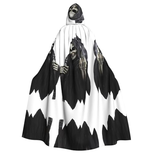 Yugtaee Sensenmann bedruckter Halloween-Umhang mit Kapuze für Erwachsene, für Rollenspiele, Bühnenkostüme, Partys, pflegeleicht von Yugtaee