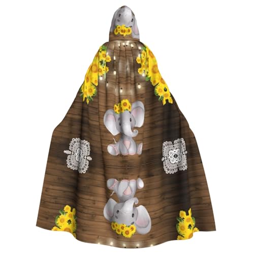 Yugtaee Sonnenblumen-Elefant, Holzboden, bedruckt, Halloween, Erwachsene, Kapuzenumhang für Rollenspiele, Bühnenkostüme, Partys, pflegeleicht Yugtaee Sonnenblumen-Elefant, Holzboden, bedruckt, Halloween, Erwachsene, Kapuzenumhang für Rollenspiele, Bühnenkostüme, Partys, pflegeleicht von Yugtaee