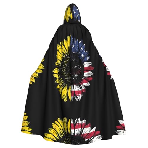 Yugtaee Sonnenblumen-Umhang mit amerikanischer Flagge, bedruckt, Halloween, Erwachsenen-Kapuzenumhang für Rollenspiele, Bühnenkostüme, Partys, pflegeleicht Yugtaee Sonnenblumen-Umhang mit amerikanischer Flagge, bedruckt, Halloween, Erwachsenen-Kapuzenumhang für Rollenspiele, Bühnenkostüme, Partys, pflegeleicht von Yugtaee