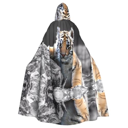 Yugtaee Süßer Tiger-bedruckter Halloween-Umhang mit Kapuze für Erwachsene, für Rollenspiele, Bühnenkostüme, Partys, pflegeleicht Yugtaee Süßer Tiger-bedruckter Halloween-Umhang mit Kapuze für Erwachsene, für Rollenspiele, Bühnenkostüme, Partys, pflegeleicht von Yugtaee