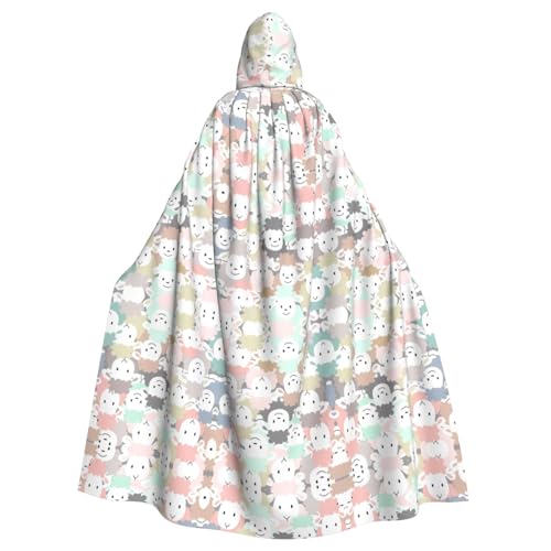 Yugtaee Süßes buntes Schaf, Cartoon-Muster, bedruckt, Halloween, Erwachsenen-Kapuzenumhang für Rollenspiele, Bühnenkostüme, Partys, pflegeleicht Yugtaee Süßes buntes Schaf, Cartoon-Muster, bedruckt, Halloween, Erwachsenen-Kapuzenumhang für Rollenspiele, Bühnenkostüme, Partys, pflegeleicht von Yugtaee