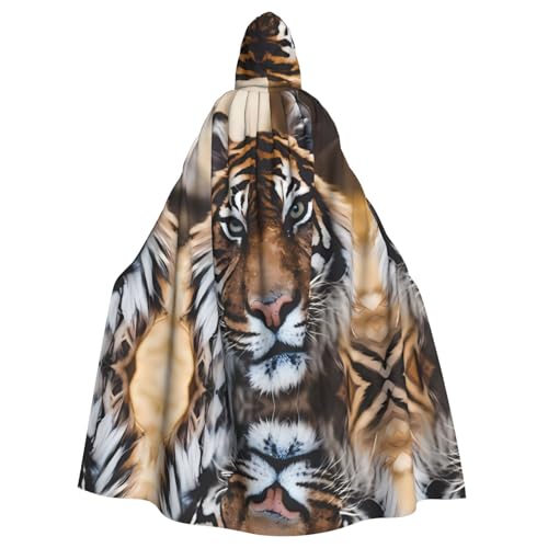 Yugtaee Tiger bedruckter Halloween-Umhang mit Kapuze für Erwachsene, für Rollenspiele, Bühnenkostüme, Partys, pflegeleicht von Yugtaee