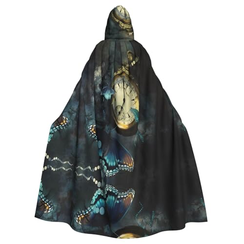Yugtaee Umhang mit Kapuze, Motiv: Uhr, Schmetterling, bedruckt, Halloween, Erwachsene, für Rollenspiele, Bühnenkostüme, Partys, pflegeleicht Yugtaee Umhang mit Kapuze, Motiv: Uhr, Schmetterling, bedruckt, Halloween, Erwachsene, für Rollenspiele, Bühnenkostüme, Partys, pflegeleicht von Yugtaee