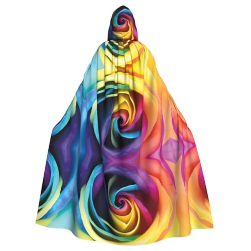 Yugtaee Umhang mit Kapuze und Regenbogenrosen, bedruckt, Halloween, Erwachsene, für Rollenspiele, Bühnenkostüme, Partys, pflegeleicht von Yugtaee