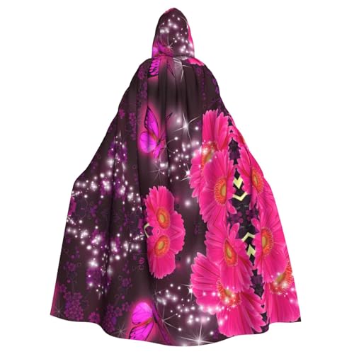 Yugtaee Umhang mit rosa Blume, lila Schmetterling, bedruckt, Halloween, Erwachsene, mit Kapuze, für Rollenspiele, Bühnenkostüme, Partys, pflegeleicht von Yugtaee