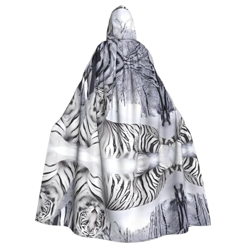 Yugtaee Weißer Tiger-bedruckter Halloween-Umhang mit Kapuze für Erwachsene, für Rollenspiele, Bühnenkostüme, Partys, pflegeleicht Yugtaee Weißer Tiger-bedruckter Halloween-Umhang mit Kapuze für Erwachsene, für Rollenspiele, Bühnenkostüme, Partys, pflegeleicht von Yugtaee
