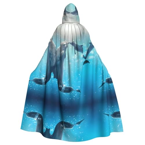 Yugtaee Winter-Delfin-bedruckter Halloween-Umhang mit Kapuze für Erwachsene, für Rollenspiele, Bühnenkostüme, Partys, pflegeleicht von Yugtaee