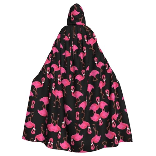Yugtaee Wunderschöner rosa Flamingo-bedruckter Halloween-Umhang mit Kapuze für Erwachsene, für Rollenspiele, Bühnenkostüme, Partys, pflegeleicht Yugtaee Wunderschöner rosa Flamingo-bedruckter Halloween-Umhang mit Kapuze für Erwachsene, für Rollenspiele, Bühnenkostüme, Partys, pflegeleicht von Yugtaee