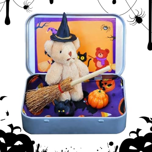 Yugugomo Bär Im Karton Halloween - Hexenbär Im Karton Für Kinder Partydéko | Zauberhaftes Deko Spielzeug Für Schreibtisch Wohnzimmer von Yugugomo