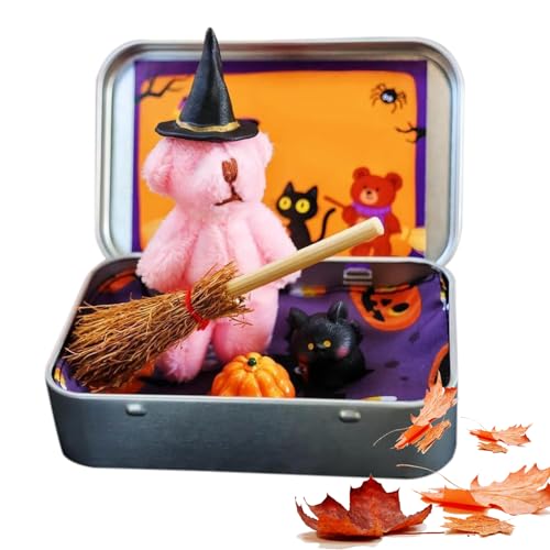 Yugugomo Mini Bär im Karton Halloween, Halloween Süßes Oder Saures Geschenkbox, Zauberhaftes Deko Spielzeug Für Schreibtisch Wohnzimmer von Yugugomo