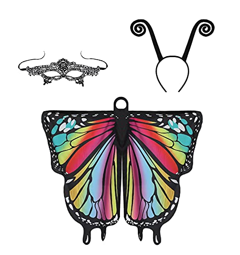 YukiniYa Halloween-Kostüm für Damen, Schmetterlingsflügel, mit Antenne, Stirnband, Spitzenmaske, Übergröße YukiniYa Halloween-Kostüm für Damen, Schmetterlingsflügel, mit Antenne, Stirnband, Spitzenmaske, Übergröße von YukiniYa