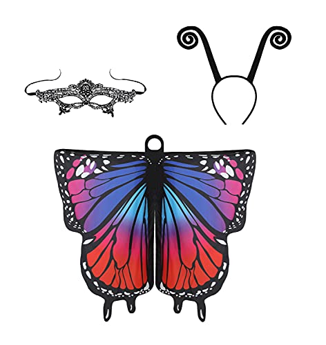 YukiniYa Halloween-Kostüm für Damen, Schmetterlingsflügel, mit Antenne, Stirnband, Spitzenmaske, Übergröße YukiniYa Halloween-Kostüm für Damen, Schmetterlingsflügel, mit Antenne, Stirnband, Spitzenmaske, Übergröße von YukiniYa